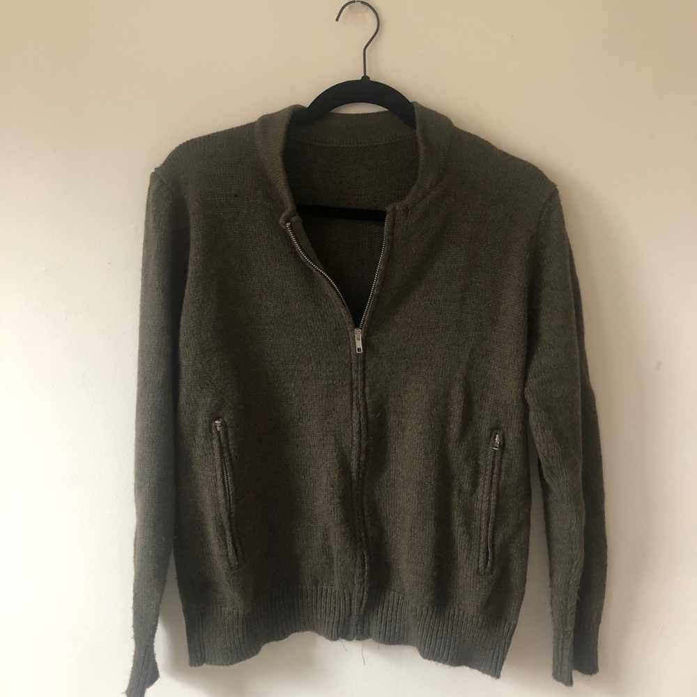 Army green brandy zip-up sweater